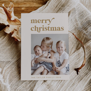 EMERY Gold Retro Family Vintage Photo Christmas Holiday Card