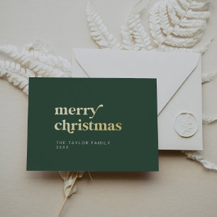 EMERY Green Foil Retro Fun Simple Merry Christmas Foil Holiday Card