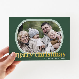 EMERY Green Gold Foil Photo Simple Merry Christmas Foil Holiday Card