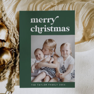 EMERY Green Retro Family Vintage Photo Christmas Holiday Card