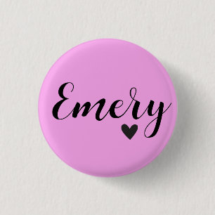 EMERY Name Girls Kids Minimal Black White Simple 3 Cm Round Badge