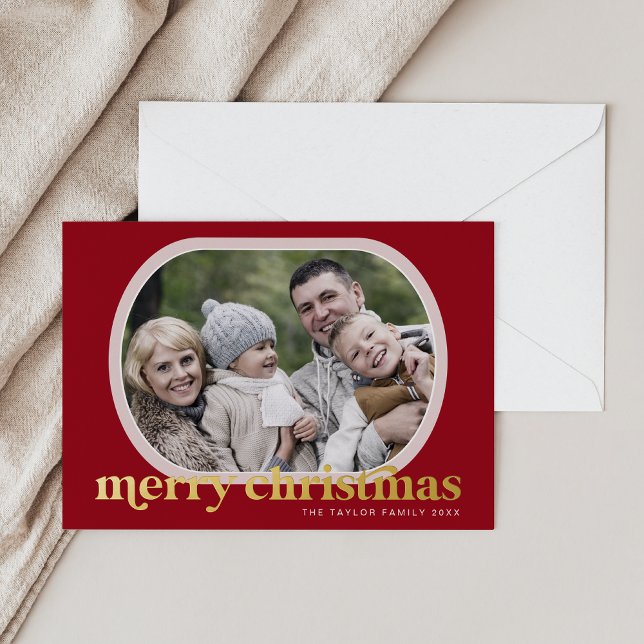 EMERY Red Gold Foil Photo Simple Merry Christmas Foil Holiday Card (EMERY Red Gold Foil Photo Simple Merry Christmas Foil Holiday Card)