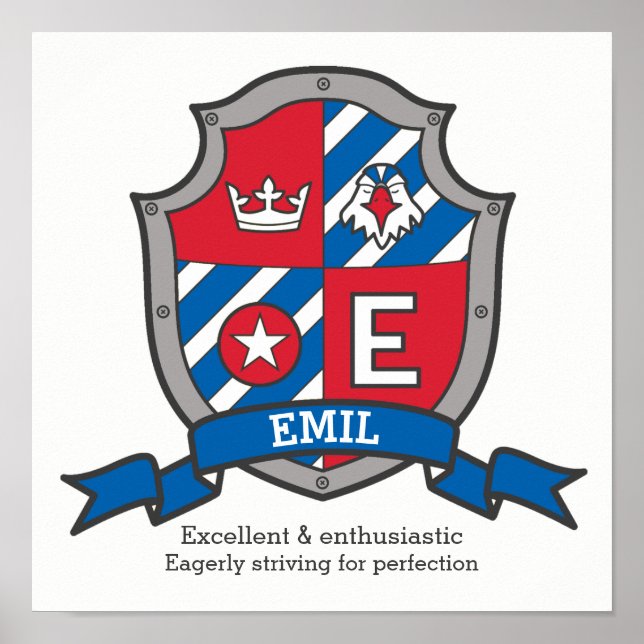 Emil name meaning heraldry bird knights poster (Front)