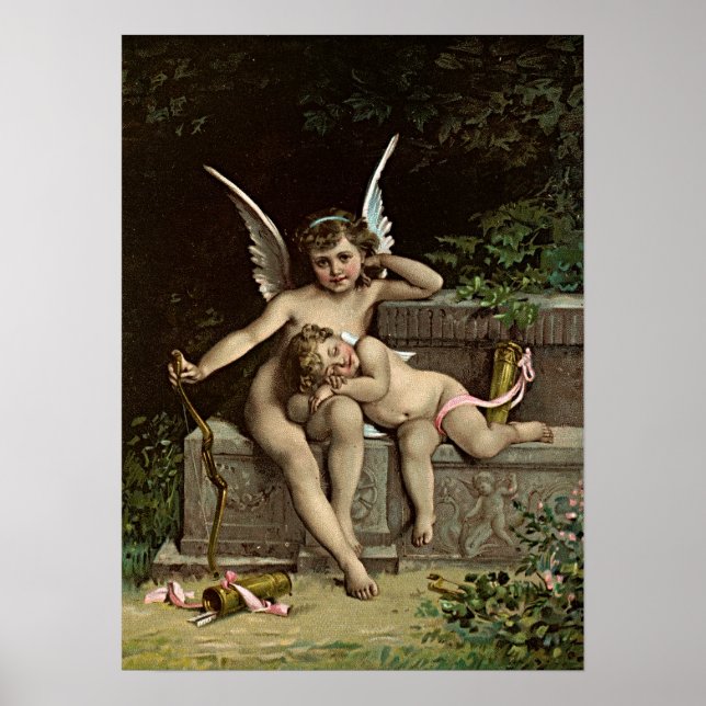 Émile Munier Two Cupid Figures Sitting on a Bench Poster (Front)