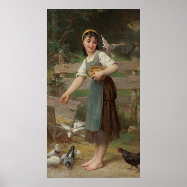Emile Munier Vintage Feeding the Doves Poster (Front)