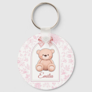 Emilia Custom Pink Teddy Bear Nursery Design Key Ring