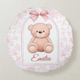 Emilia Custom Pink Teddy Bear Nursery Design Round Cushion
