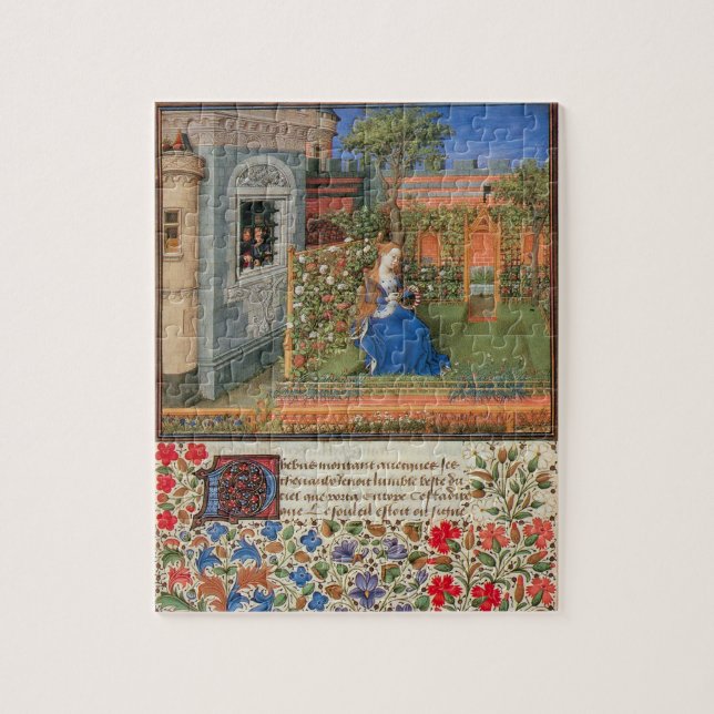 Emilia in the rose garden mediaeval art jigsaw puzzle (Vertical)