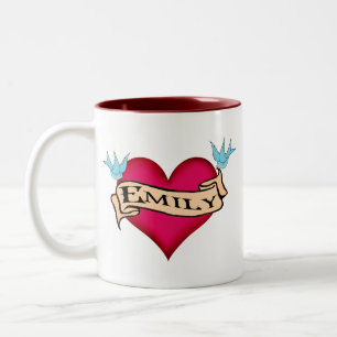 Emily - Custom Heart Tattoo T-shirts & Gifts Two-Tone Coffee Mug