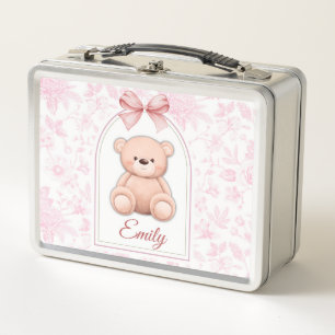 Emily Custom Pink Teddy Bear Nursery Design Metal Lunch Box