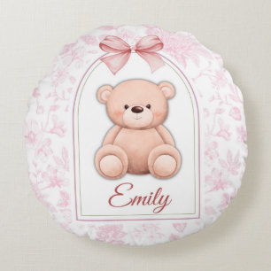 Emily Custom Pink Teddy Bear Nursery Design Round Cushion