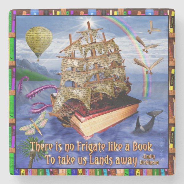Emily Dickinson Poem Quote Book Ship Ocean Stone Coaster (Front)