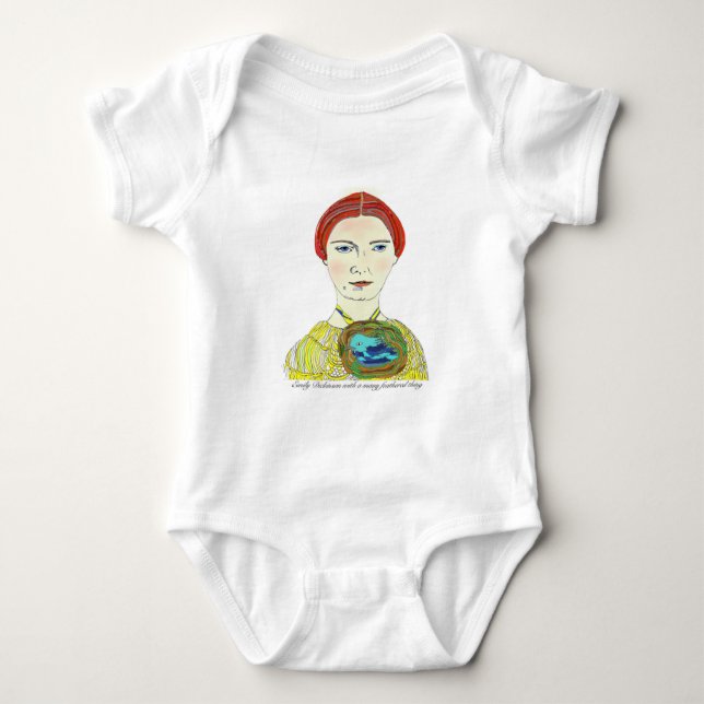 Emily Dickinson with a Many Feathered Thing Baby Bodysuit (Front)