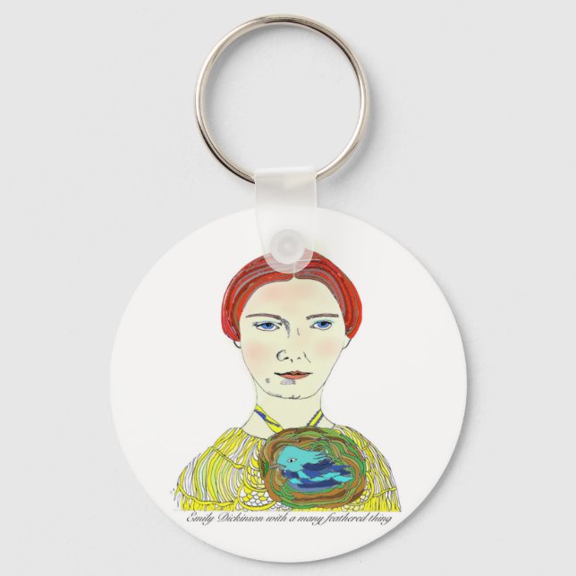 Emily Dickinson with a Many Feathered Thing Key Ring (Front)
