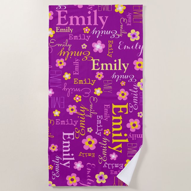 Emily flowers name beach towel (Front)