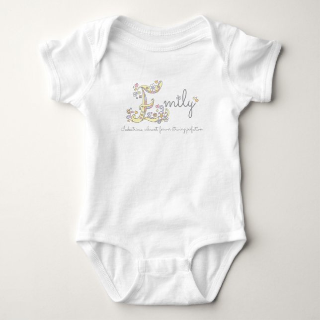 Emily girls name and meaning hearts baby apparel bodysuit (Front)