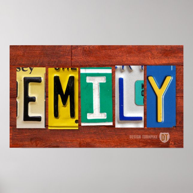 EMILY License Plate Letter Name Custom Sign Poster (Front)