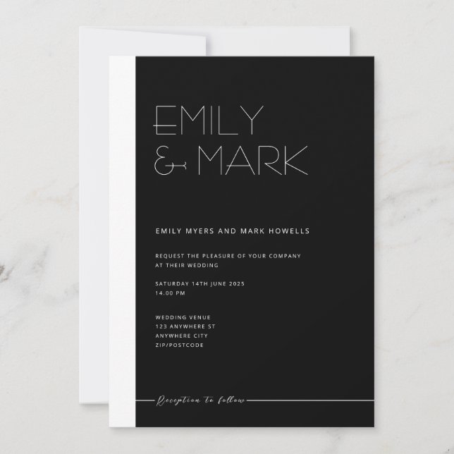 EMILY Modern Minimalist Monochrome Invitation Card (Front)
