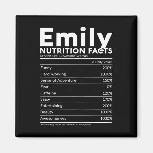 Emily Name Nutrition Facts Personalised Women Girl Magnet
