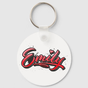 Emily red Heart Graffiti Key Ring