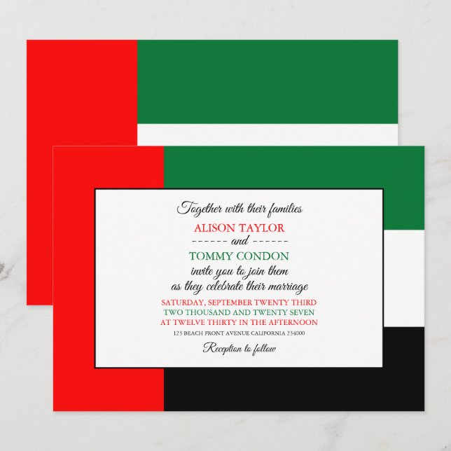 Emirati Flag, Flag of United Arab Emirates Wedding Invitation (Front/Back)
