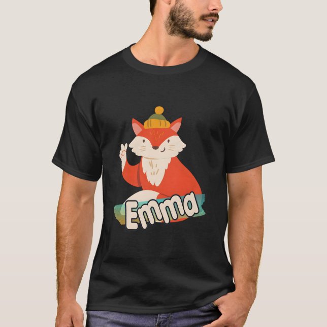 Emma - Adorable Girl Name With Cool Fox T-Shirt (Front)