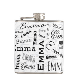 Emma Custom Name Black White Hip Flask