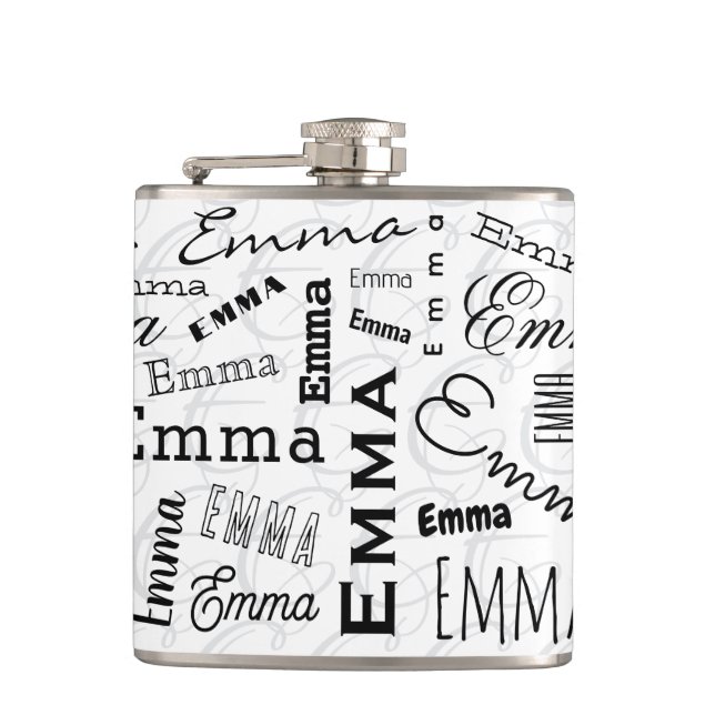 Emma Custom Name  Black White  Hip Flask (Front)
