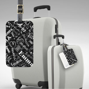 Emma Custom Name Black White Luggage Tag