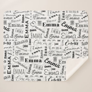 Emma Custom Name Black White Sherpa Blanket