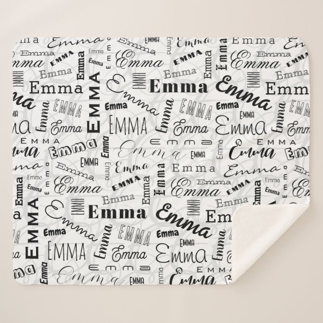 Emma Custom Name  Black White  Sherpa Blanket (Front (Horizontal))