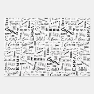 Emma Custom Name Black White Wrapping Paper Sheet