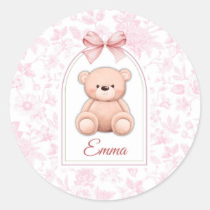 Emma   Custom Pink Teddy Bear Nursery Design  Classic Round Sticker