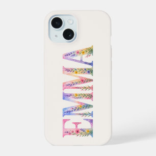 Emma Floral Watercolor Name iPhone 15 Case