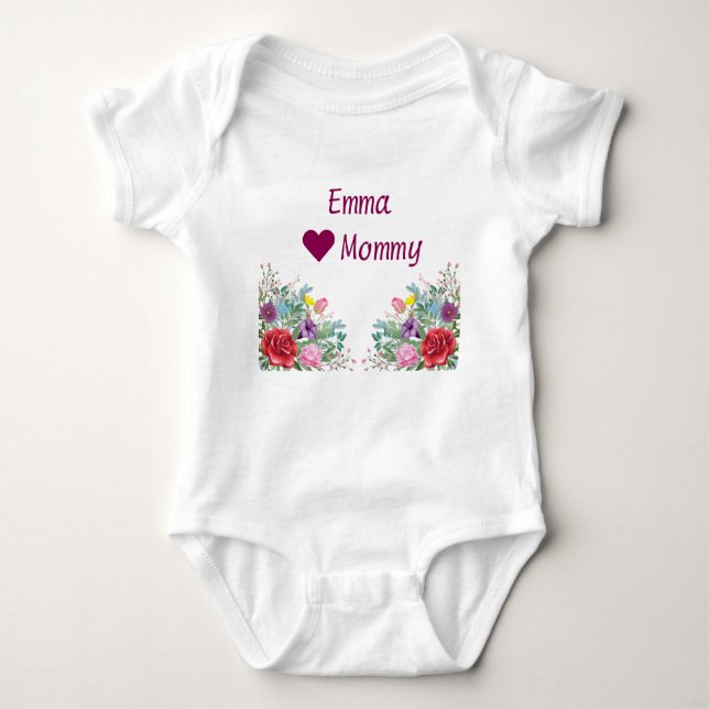 Emma Hearts Loves Mummy Twins Twin Sisters Flowers Baby Bodysuit (Front)