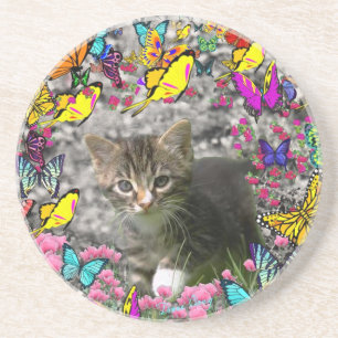 Emma in Butterflies I - Grey Tabby Kitten Coaster