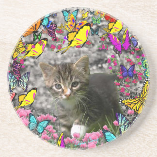 Emma in Butterflies I - Grey Tabby Kitten Coaster