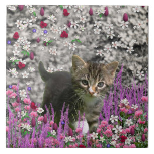 Emma in Flowers I – Little Grey Kitty Cat Ceramic Tile