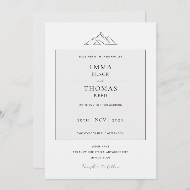 EMMA Mountain Minimalist Dove Gray Invitation (Front/Back)