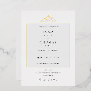 EMMA Mountain Minimalist Dove Grey Foil Invitation