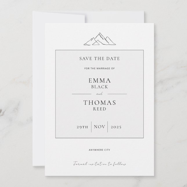 EMMA Mountain Minimalist Dove Grey Save the Date (Front)