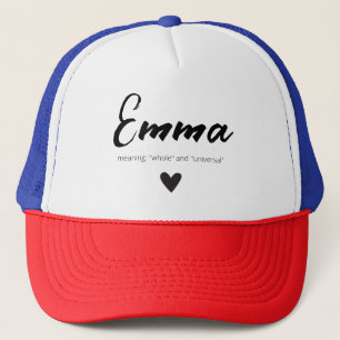Emma Name Meaning Girls Kids Minimal Black White Trucker Hat
