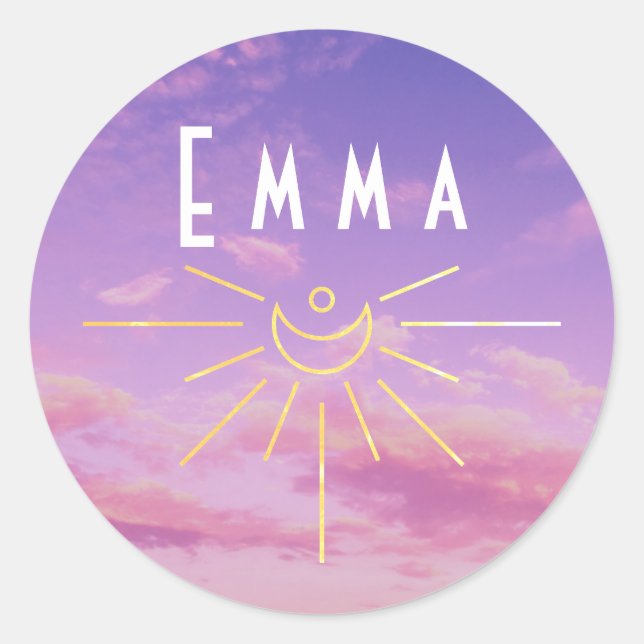 Emma Name Stickers Round Sunshine Boho Hippie Teen (Front)