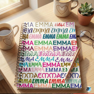 Emma Personalized Name Colorful Typography Pattern Notebook
