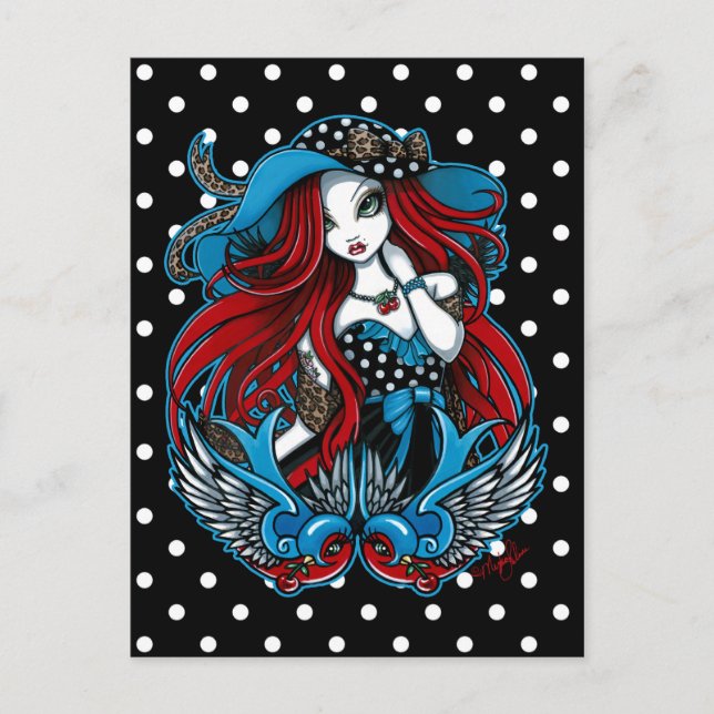 Emma Rockabilly Swallow Tattoo Angel Postcard (Front)