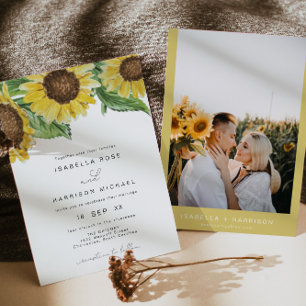 EMMA Rustic Watercolor Sunflower Country Wedding Invitation