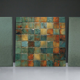 EMMA Sage Abstract Square Collection Faux Relief Ceramic Tile