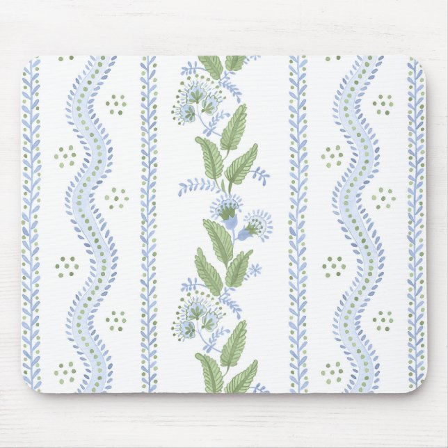 Emma Stripe Cornflower Blue and Green Mouse Pad  (Front)