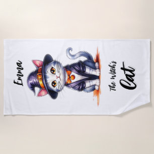 Emma The Witch's Cat Halloween's Day Beach Towel