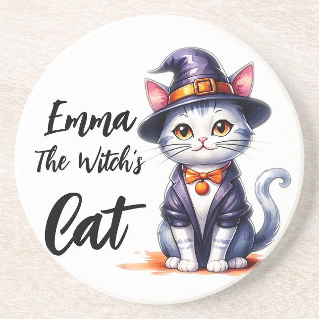 Emma The Witch's Cat Halloween's Day Coaster (Front)